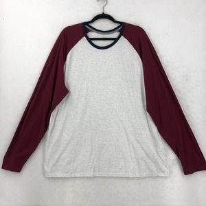 Old Navy Mens XXL White Red Soft Wash T-Shirt Colorblock Crew Neck Raglan Sleeve